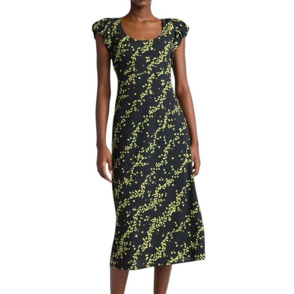 Scoop Women’s Puff Sleeve Midi Dress Seaweed Diagonal XXL NWT